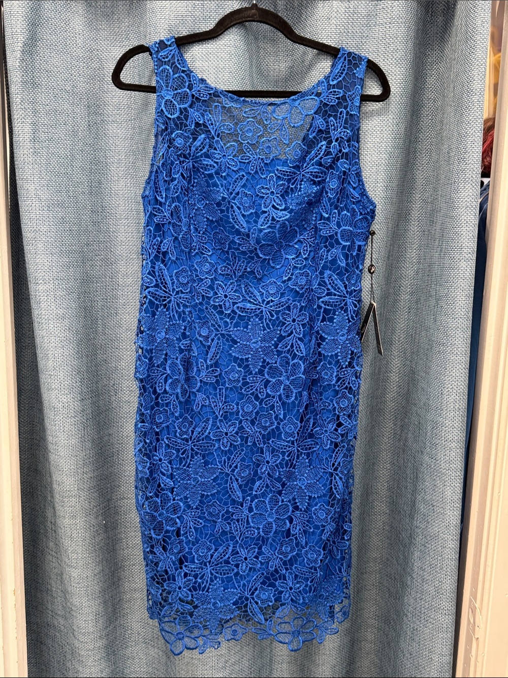 Adrianna Papell Cobalt Blue Floral Lace Sheath Dress